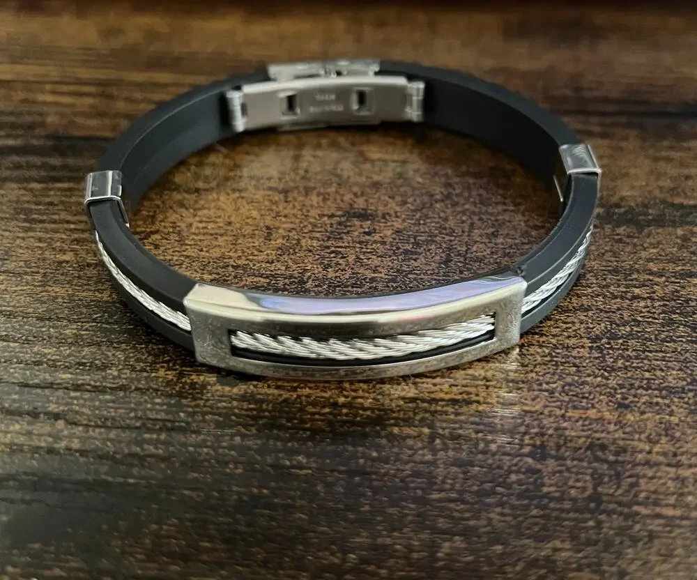 Bracelet Men Rubber Charm Stainless Steel Silicone